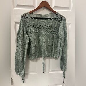 Tularosa Sage Green Crochet Drawstring Sweater (Size M)